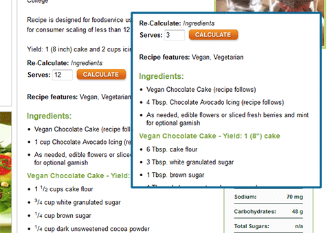 Screenshot of AvocadoCentral.com showing recipe recalculation