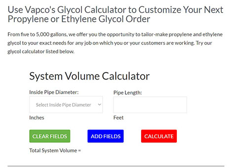 Screenshot of Vapco Glycol calculator