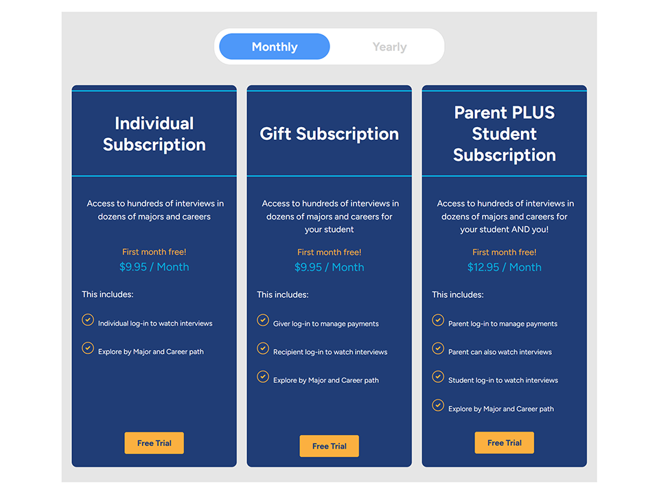 Screenshot of MajorMentor.com interview page